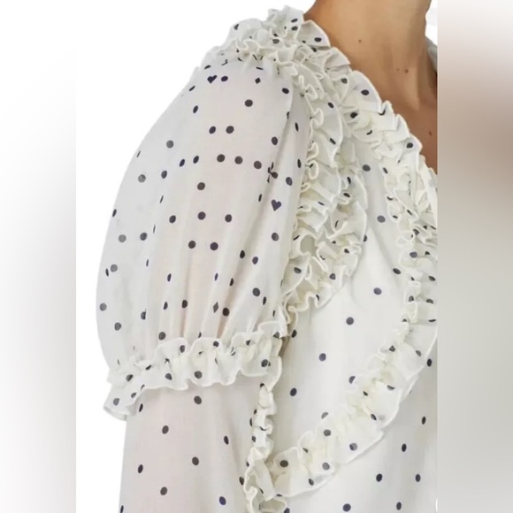 NWOT Koché Paris White Polka Dot Ruffle Small Blouse - Picture 2 of 11